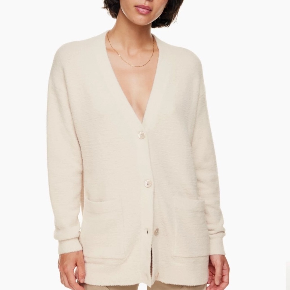 Aritzia Wilfred Blue Fuzzy Button-Up Cardigan XS Preppy Soft Hush Knit